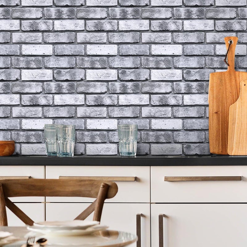 COMSTICKC 3D Faux Brick Wall Panels, Peel and Stick Brick Tiles,10 Pcs of 12"X12",Small Size Thin PVC Gray Fake Brick Self Adhesive Wall Covering Backsplash Kitchen Living Room Interior Decor - Image 2